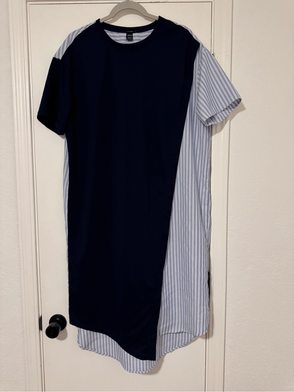 SHEIN Navy and Light Blue Striped Midi Dress